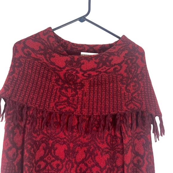 Knox Rose Women's Size Small Red Damask Boho Peasant Long Sleeve Sweater - Picture 3 of 8